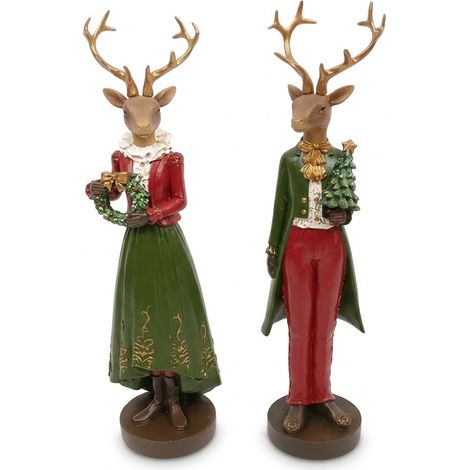 Coppia DI Renne Natalizie Decorative VESTITI Eleganti H31 Rosso e Verde Decorazioni Casa Addobbi Interno idea regalo di natale particolari (1/5)