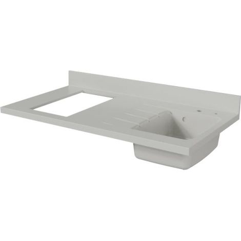 Cuisibane – Plan de travail monobloc en quartz 120 cm – Évier à droite avec bonde – Crédence 10 cm – Découpe plaque 49,7 x 28,1 cm (1/7)