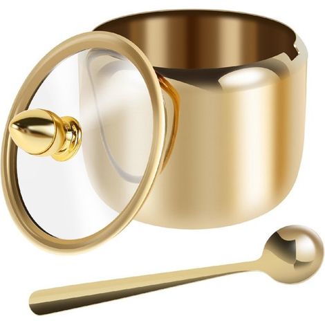 longziming - Sucrier - Pot à épices - Fermeture hermétique - Porte-cuillère - Acier inoxydable 304 - Design doré - Gain de place - 1 pièce (1/5)