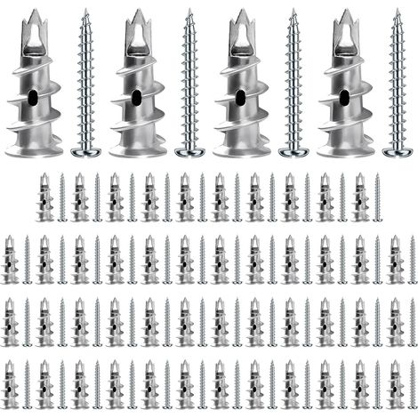 50 Pièces Chevilles pour Plaques de Plâtre avec vis Autoforeuse, Chevilles Autoperceuses en Métal avec Vis, Chevilles Métalliques Fixations pour Cavités Béton Briques Plaques de Plâtre (1/5)