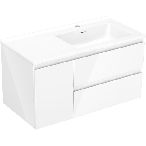 Mexen Orio mobile bagno 90 cm con lavabo Otis destro, 2S, 1D, bianco lucido - 91A13-09047-3-BBFFF00-W18P00 (1/5)