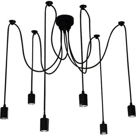 Lustre Suspension Araignée DIY Ajustable Plafonnier Vintage Industriel E27 pour Salon Chambre Noir 2M - 6 Lumières (1/4)
