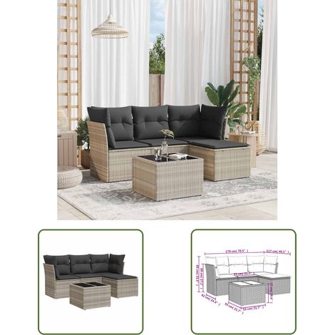 vidaXL Salon de jardin 5 pcs avec coussins gris clair résine tressée (1/3)
