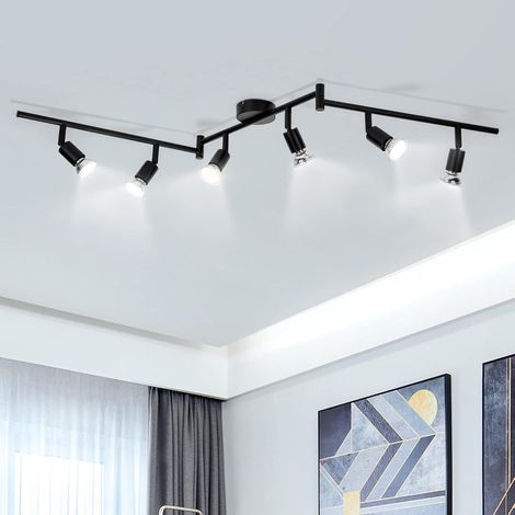 Plafonnier 6 Spots LED Noir avec GU10 5W Blanc Froid 6000K Ampoules Moderne Rampe Interieur Plafond Orientable, Rail Luminaire Plafonnier Spot pour Chambre Salon Salle à Manger Cuisine Couloir (1/5)