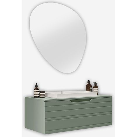 Mobile bagno sospeso con specchio led e lavabo Solmira - Verde