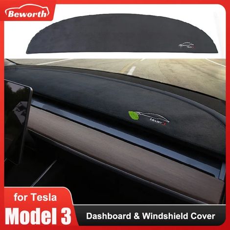 (Ma housse de tableau de bord) Housse de tableau de bord adaptée à Tesla Model 3 Y, tapis de pare-brise en flanelle, pare-soleil, antidérapant, anti-poussière, protection contre la lumière, décoration (1/5)