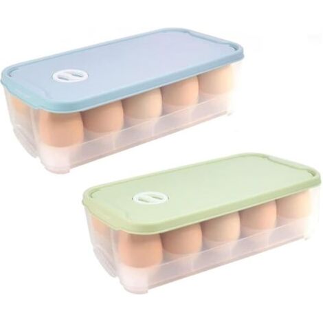 BUNTHAUS (Bleu + Vert) 2 Pièces Boîte à Œufs en Plastique, Boîte à Œufs de Rangement Frigo, Boite à Oeuf Frigo avec Couvercle Empilables, Rangement Oeufs Cuisine, Porte Oeufs Frigo pour 20 Oeufs (1/5)