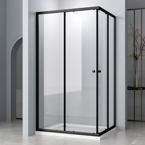 Schwarz Duschkabine 75x90cm Eckeinstieg mit Schiebetüren Duschkabine Eckeinstieg 6mm ESG Glas Duschabtrennung Dusche Duschwand Höhe 185cm ohne Duschtasse (1/5)