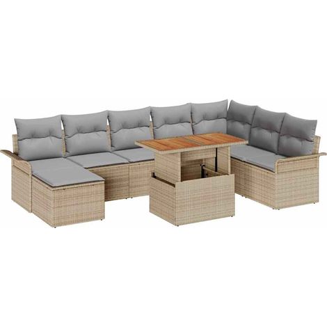 Maison Exclusive - Set Divano da Giardino 9 pcs Beige Poly Rattan