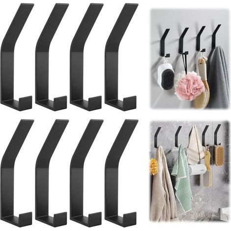 Set of 8 Wall Hooks, Black, Modern Coat Hooks, Coat Rack with Invisible Screws Also No Drilling, Towel Hooks for Kitchen, Doors, Handbags, Foyers, Scarves, C (1/4)