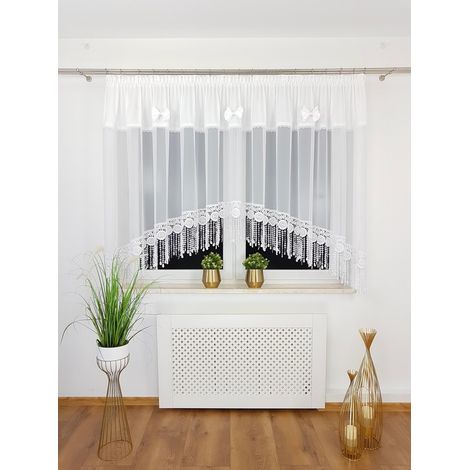 Fertiger Vorhang 400 x 160 cm aus Mikrofaser, Voile und Guipure – Schleife, Band, Kräuselband (1/5)