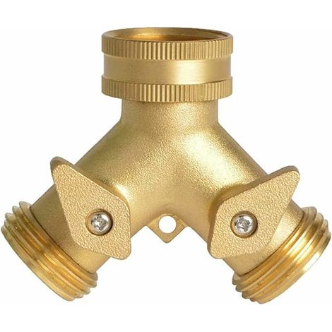 Répartiteur de Tuyau d 'arrosage 2 Voies Arrosage Splitter Distributeur de Tuyaux en Laiton avec raccord Rapide Arrosage du Jardin Outil d'irrigation avec Vanne d'arrêt Normes Européennes (1/5)