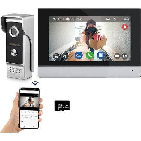 Système d'intercom vidéo câblé Tuya WiFi 7 pouces écran tactile 1080P caméra de cloche de porte Kit d'intercom intelligent Tuya APP avec détection de mouvement, 1doorbell et 1monitor (1/5)
