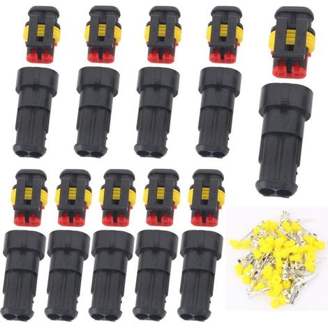 Imperméable à l'eau Connecteur 12V, Connecteur étanche électrique Prise Mâle et Femelle 1,5 mm Terminaux, Waterproof Fil électrique Connecteur pour Moto Auto Truck (2 Pin 10 Pack) (1/5)