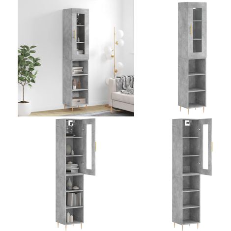 Buffet haut Gris béton 34,5x34x180 cm Bois d'ingénierie - Buffet Design - Meuble Rangement - Buffet Gris - Buffet Moderne - Buffet Industriel - Home & Living