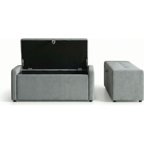 Banqueta arcón tapizada de tela gris claro, asiento de 122 cm, para dormitorio (1/5)
