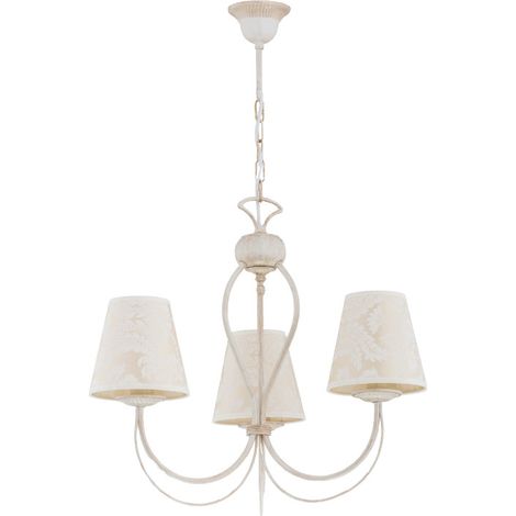 Suspension IRMA Alfa blanc antique 3xE14 abat-jour écru