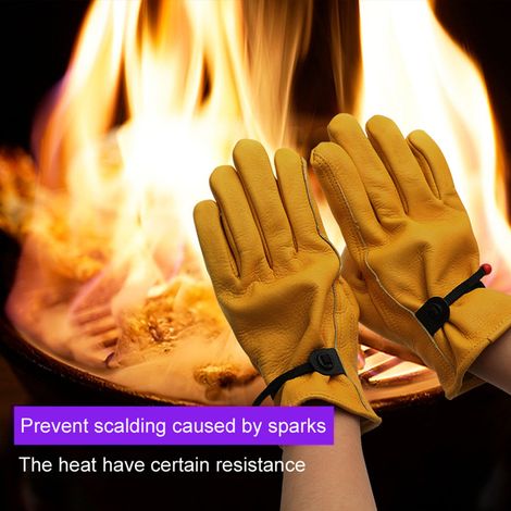 Gants De Protection Thermique - Cuir De Vache - 24 Cm - Pour Four Grill Cheminée Fourneau Poêle Barbecue Manipulation D Animaux - 1 Paire (1/5)