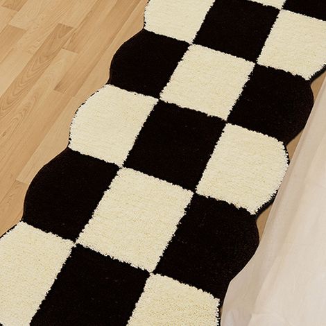 Tapis vintage à carreaux noirs et blancs, imperméable et antitache, pour la maison, type 1, 40 x 120 cm (1/5)