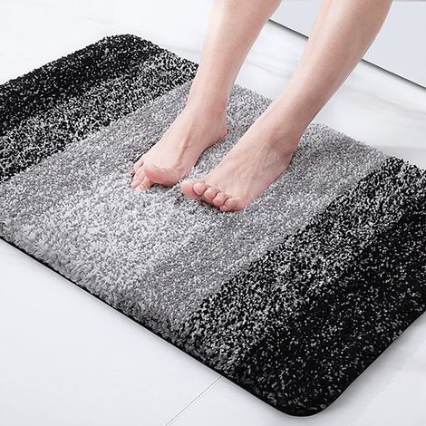 Tapis de bain antidérapant - Sous-tapis antidérapant - Tapis de bain moelleux - Tapis de bain - Tapis de bain antidérapant - Tapis d'intérieur - 41 × 61 cm - Noir - Microfibre Noir (1/5)