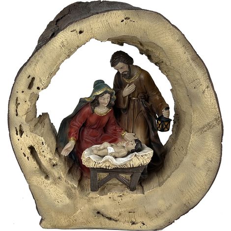 Nascita in una grotta di tronchi per la decorazione natalizia
