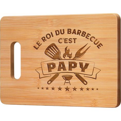 Planche À Découper Bambou - 1 Cadeau Papy Noël - Gravure Roi Du Barbecue - Naturel Et Durable - Pour Fête Des Pères (1/5)