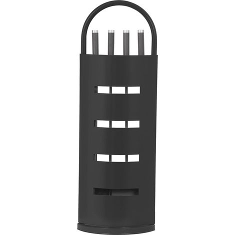 Le Marquier – Serviteur de cheminée en acier peint noir – Corps bouclier L22 cm – 4 ustensiles H60 cm – Dimensions 22 x 16 x 67 cm