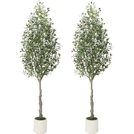 Lot de 2 210cm Grande Olivier Artificielle Réalistes,Faux olivier Plante Interieur avec Olives Branche & Feuillage sans Entretien,Décorations Végétales Artificielles pour Salon, Bureau,Balcon