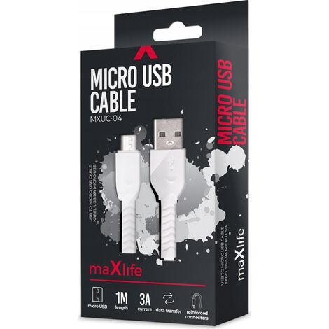 Cable Maxlife MXUC-04 USB - microUSB 1,0 m 3A blanco (1/4)