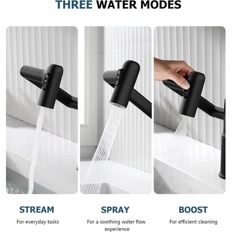 Robinet Cuisine Noir Inox 3 Modes Réglables Mitigeur Évier avec Jet d’Eau Ajustable Design Moderne et Pratique (1/5)