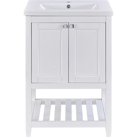Meuble de salle de bain avec lavabo en céramique 60 cm, blanc, avec rangement sous lavabo (1/5)