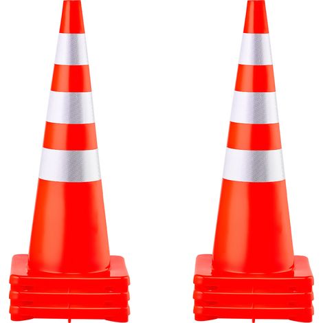 Mophorn Sicherheitskegel, 6 x 36 Zoll Verkehrskegel, PVC Orange, reflektierende Kragen, beschwerte Basis, für Verkehrskontrolle, Parken, Schule