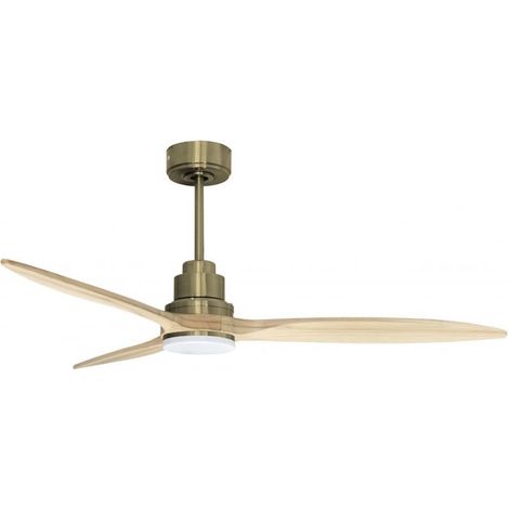 Tenerife - Super destratificateur et ventilateur DC5 132 cm  Laiton pales bois clair avec Lumière 25 à 35 m²