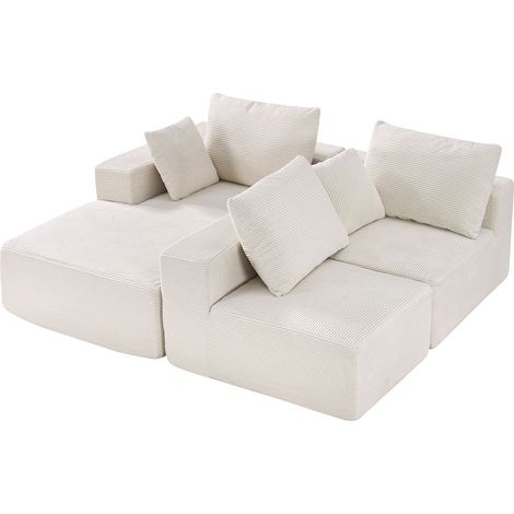 Canapé d'angle modulaire en velours côtelé avec méridienne, convertible cloud, mousse haute résilience, coussins inclus, pour salon et appartement, beige (1/5)