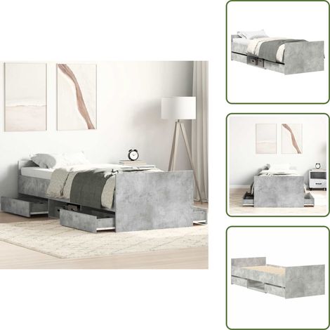 The Living Store Bettgestell mit Kopf- und Fußteil Betongrau 90x190 cm - Kopfteil (1/5)