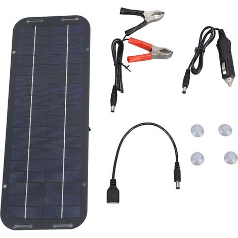Panneau solaire portable 12V 5W, fabriqué en silicium polycristallin renouvelable, adapté aux chargeurs de voiture, de bateau et de moto. (1/5)
