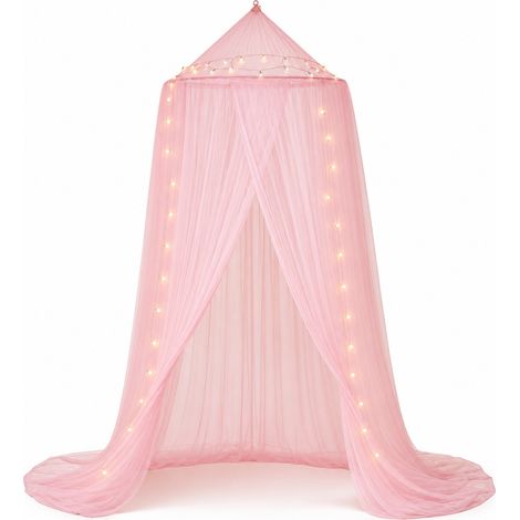 Moustiquaire Baldaquin Rose avec Lumière pour Lit 150 180 cm (1/5)
