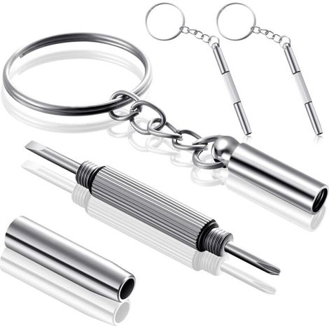 2 Pièces Tournevis de Lunettes Porte-Clés Clé de Tournevis Portable Tournevis à Lunettes 3 en 1 Kit de Réparation de Lunettes Petites en Acier Inoxydable Mini Outils à Main de Porte-Clés (1/4)