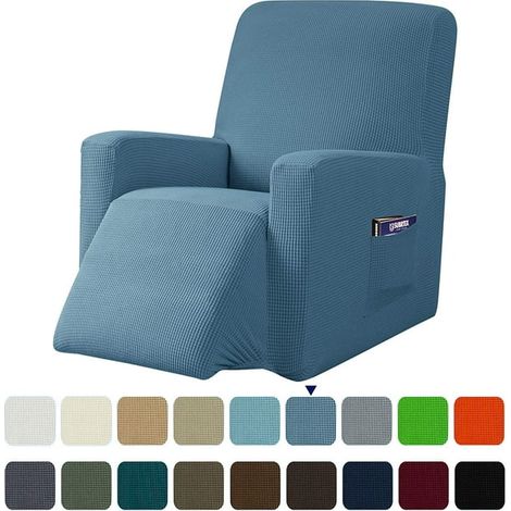 Housse extensible monobloc pour fauteuil inclinable, à motif quadrillé et poches (1/3)