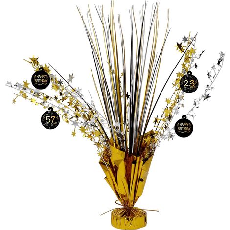 Folat 26857 Compleanno Decorazioni Nero Oro Argento Fontana di decorazione - Shining Glam - Per compleanni, anniversari, compresi adesivi con numeri da 0 a 9 per età 0-105
