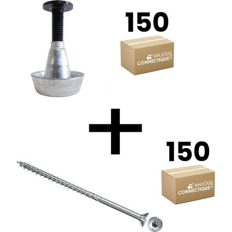 Lot de 150 supports de rail réglable 30/60 mm SIXBOX + 150 vis bois Ø5,0x80 tête fraisée TX - Sixbox (1/5)
