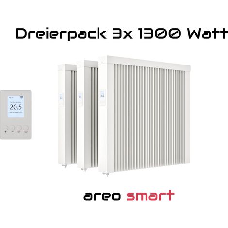 Elektroheizung Dreierpack 3x 1300 Watt Flächenspeicherheizung areo smart - digitales Thermostat mit LCD-Display - Option zur Appsteuerung von eVARMO (1/5)