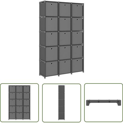 The Living Store Étagère à 15 cubes avec boîtes Gris 103x30x175,5 cm Tissu - Bibliothèque - Étagère - Meuble De Rangement - Organisation - Intérieur Design (1/5)