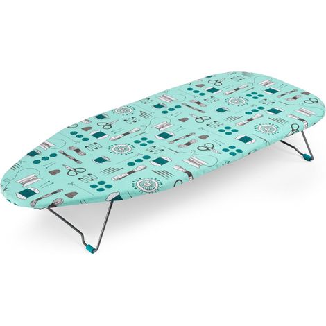 Petite Planche à Repasser De Table 73x31cm, Motif Accessoire de Couture, Housse 100% Coton pour un Pressage Lisse, Modèle Léger avec Pieds Pliables, Rangement Facile Dans Les Petits Espaces, (1/5)