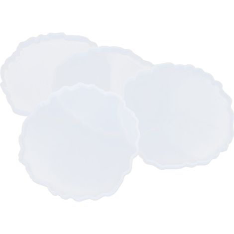 Ensemble de 4 moules à sous-verres en silicone pour créations artisanales en cristal, époxy, effet miroir ondulé et nuage.