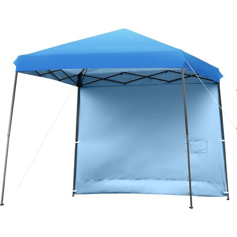 COSTWAY Carpa 3 x 3 m con Patas Inclinadas y Pared Lateral Desmontable/Glorieta Plegable con Sistema Central y Bolso con Rueditas/Carpa con Altura Regulable Tiras y Palos de Metal (Azul) (1/5)