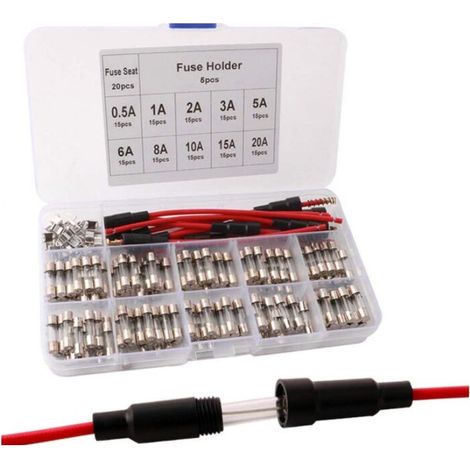 MINE 150Pcs 5X20 Professionnel Voiture Fast-Souffler Verre Tube Fusible Kit: 20Pcs Fusible Siège + 5Pcs Vis Type Porte-Fusible, avec Transparent Plastique Boîte (1/4)