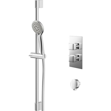 Cubix Polished Chrome Twin Thermostatic Valve Mixer Shower with Avon Slide Rail Kit and Round Shower Elbow - 1 Outlet (1/5)
