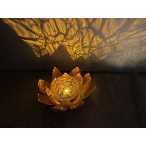 Lampe solaire LED de jardin en forme de lotus ambré, globe en verre craquelé, fleur-AquaForge