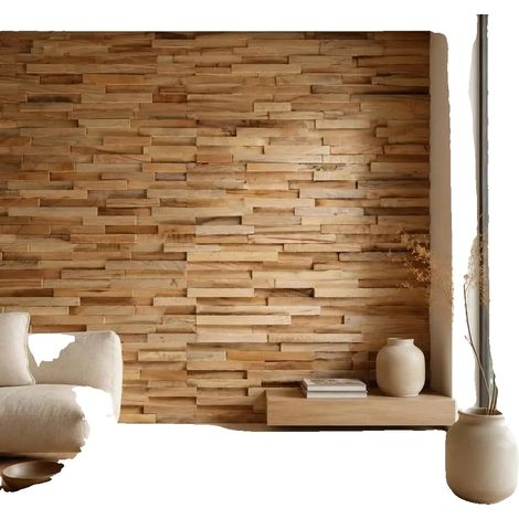 Paneles de pared, diseño rústico natural, fácil instalación, color marrón. (1/2)